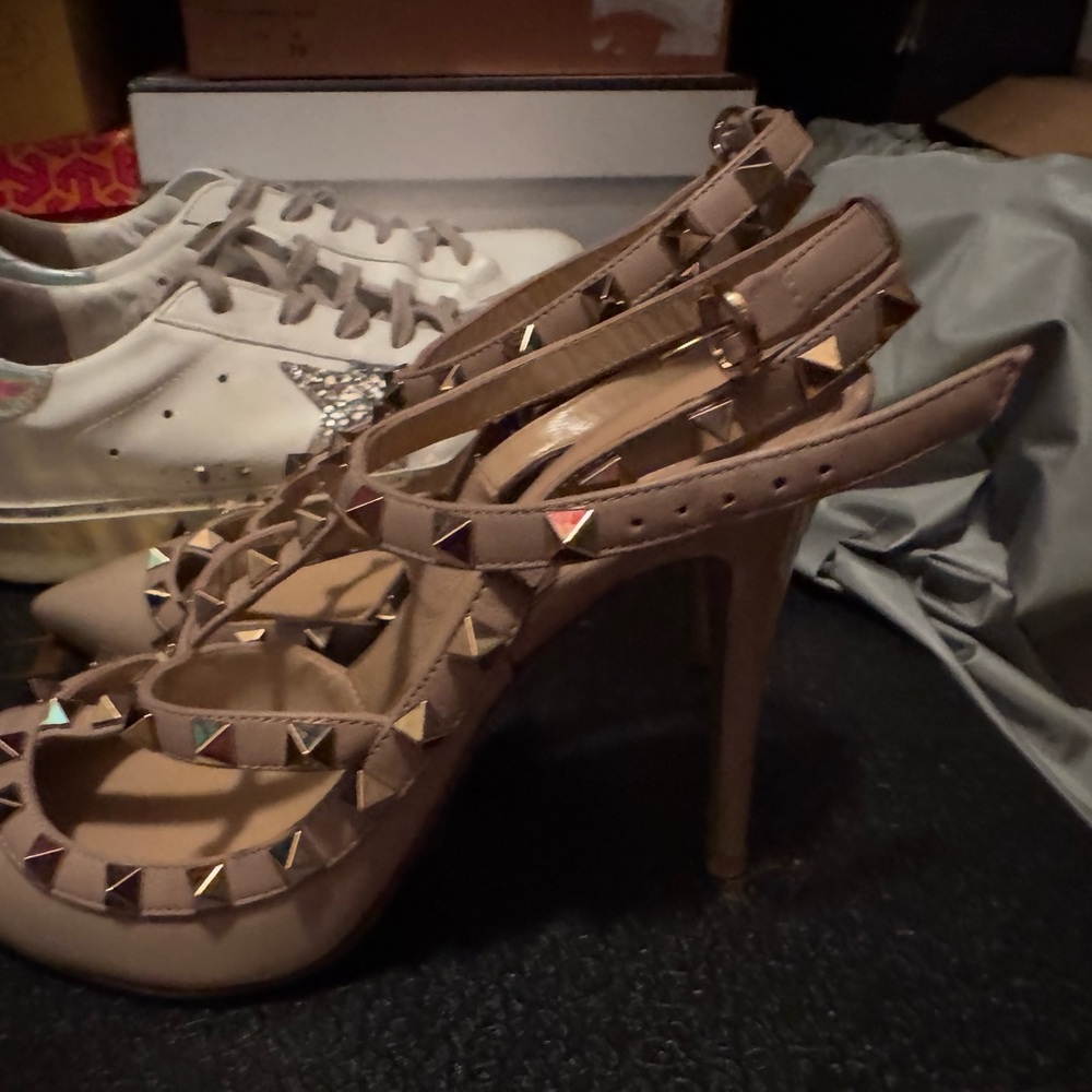 Valentina  Rock Studded Nude Heels